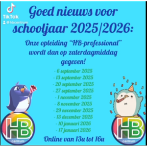 op zaterdagmiddag 6 september 2025 starten we weer met onze opleiding tot hb professional