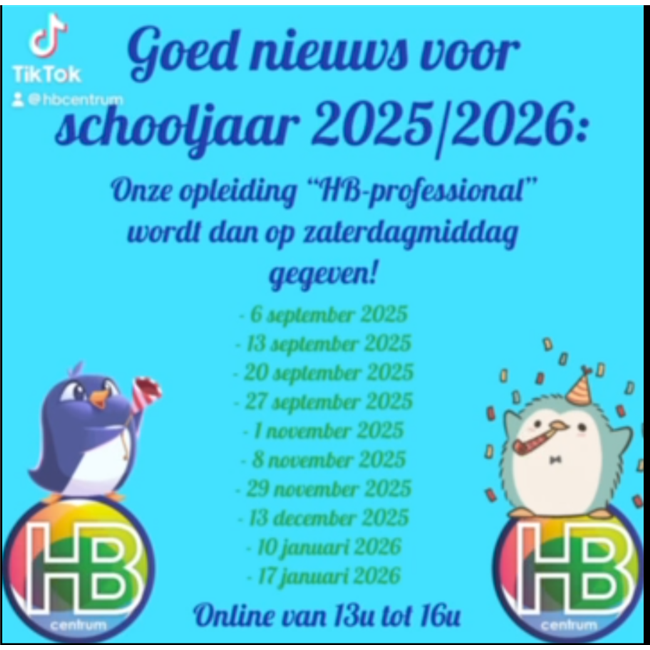 op zaterdagmiddag 6 september 2025 starten we weer met onze opleiding tot hb professional